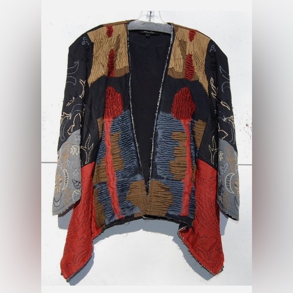 Urban Zen Patchwork Artisan Jacket M Linen Cotton Silk Hand Stitched Made In USA - Picture 2 of 10